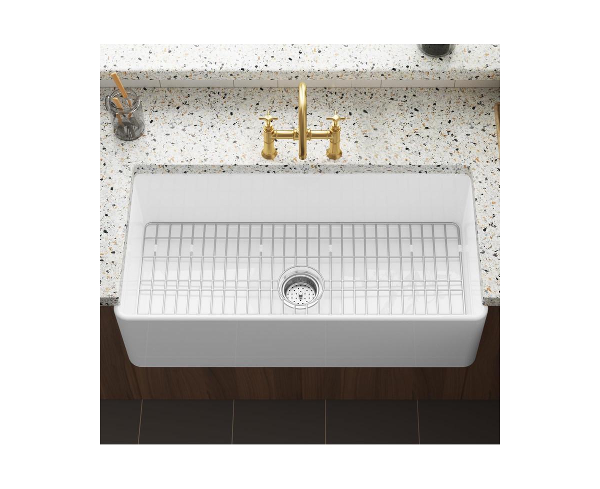 gaomonFarmhouse Sink 36 inch Fireclay Apron Front Single Bowl Kitchen Sink Deep Drop In Farm Sink Undermount with Bottom Grid & Strainer Drain
