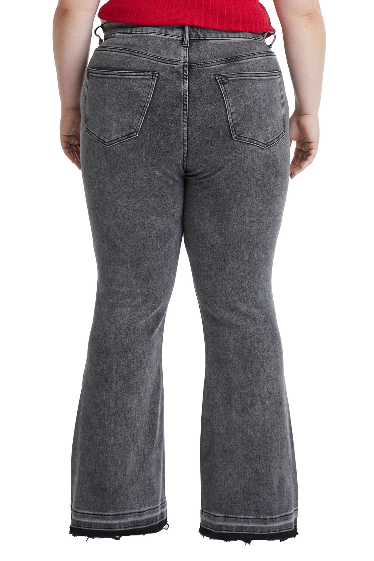 Bayeas Plus Size Lauren High Rise Flare Jeans With Raw Hem In Heather Gray