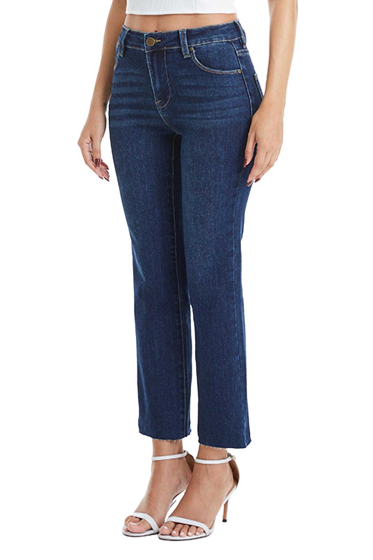 BAYEAS WOMEN'S MID RISE STRAIGHT JEANS RAW EDGE 