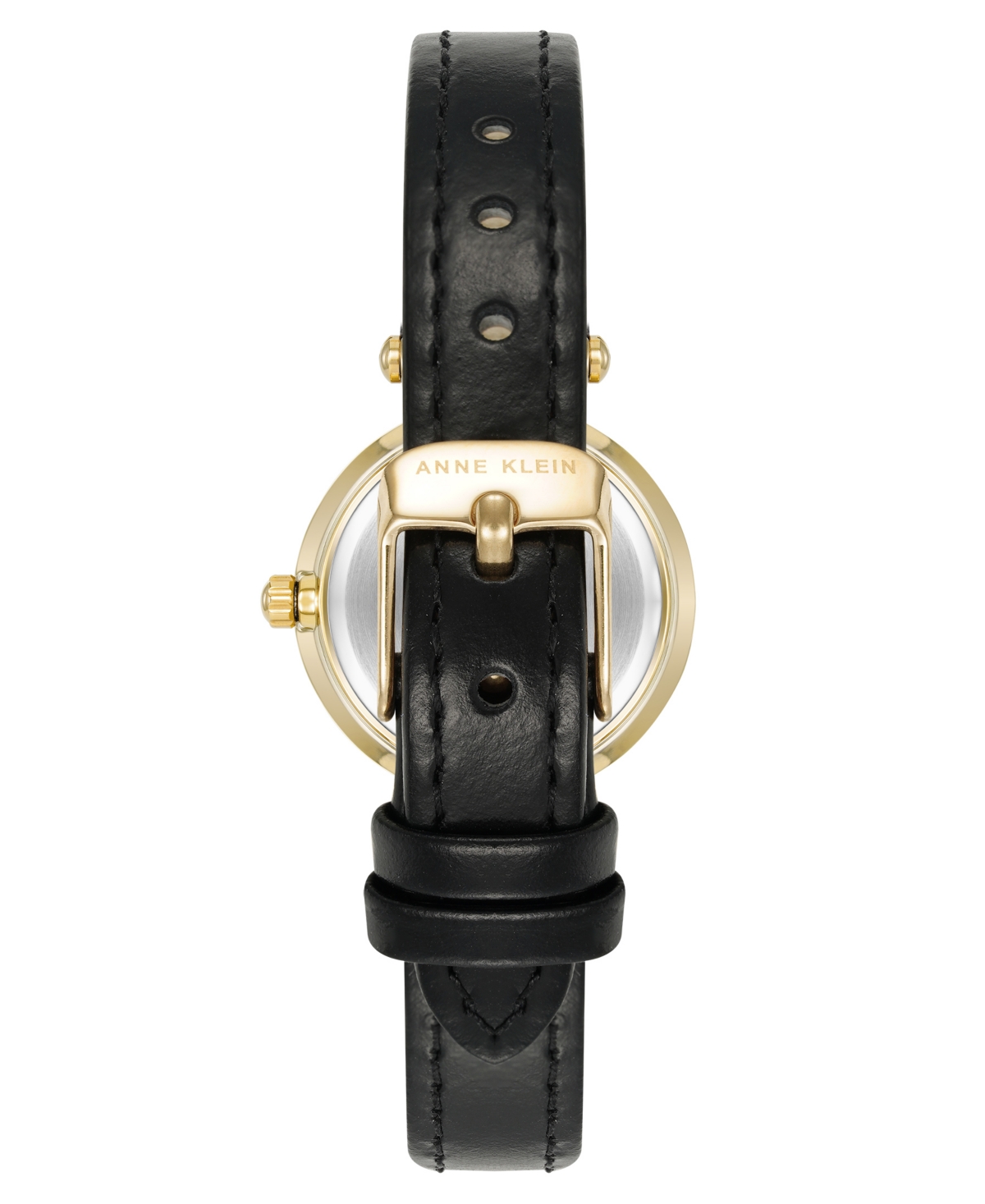 Anne Klein Women's Quartz Black Essential Leather And Gold-tone Alloy Metal Strap Watch, 26mm In Black,red,gold-tone