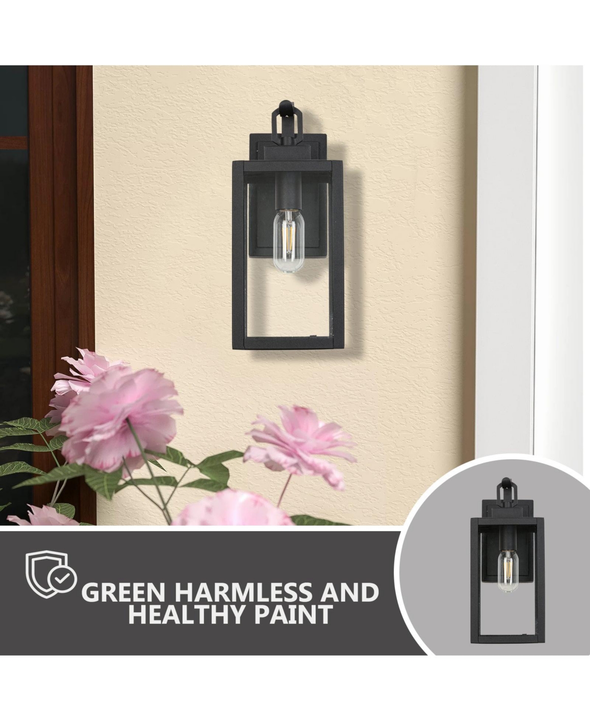 Flynama 1-LightSensing Outdoor Hardwired Wall Sconce with No Included - Matte black