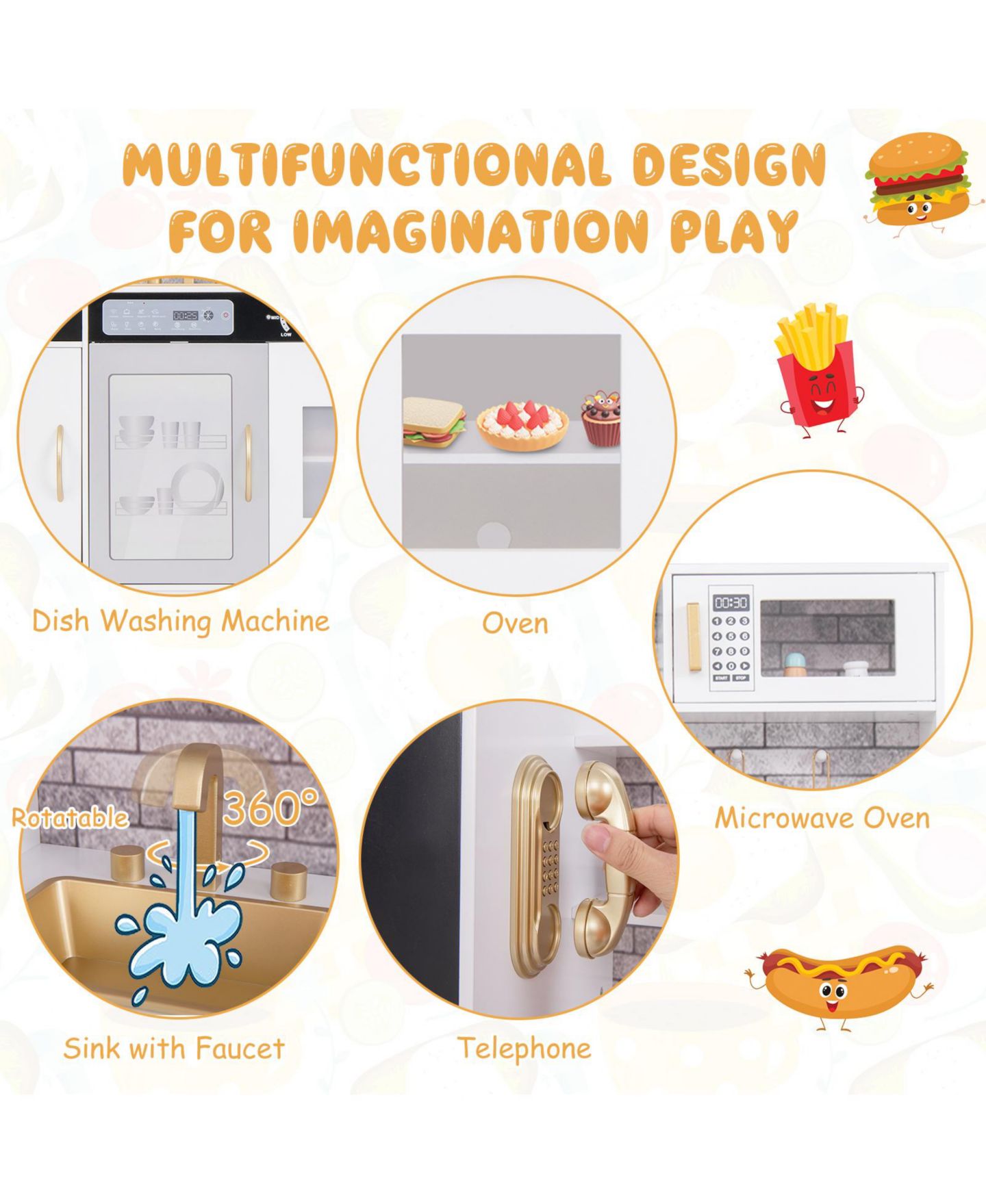 Детские игрушки HONGGE Kids Play Kitchen Set with Stove, Oven, Sink and Utensils, Ages 3+ — фото 8