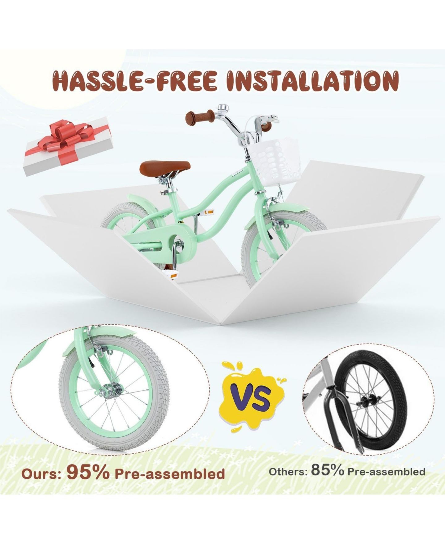 Детская игрушка HONGGE 14-Inch Kids' Bike with Adjustable Seat, Training Wheels & Bell, Ages 3-8 — фото 5