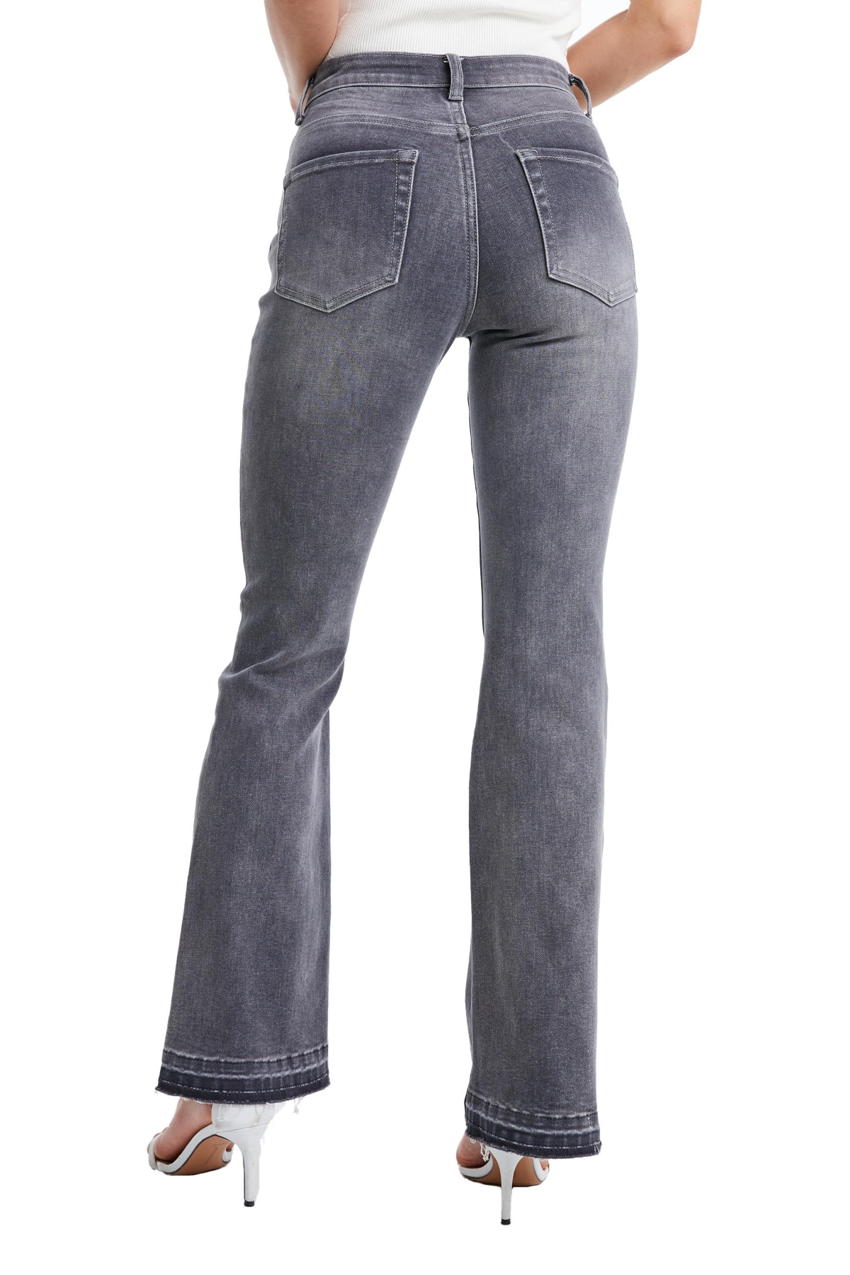 BAYEAS WOMEN'S HIGH RISE FLARE LEG JEANS WITH RAW HEM 