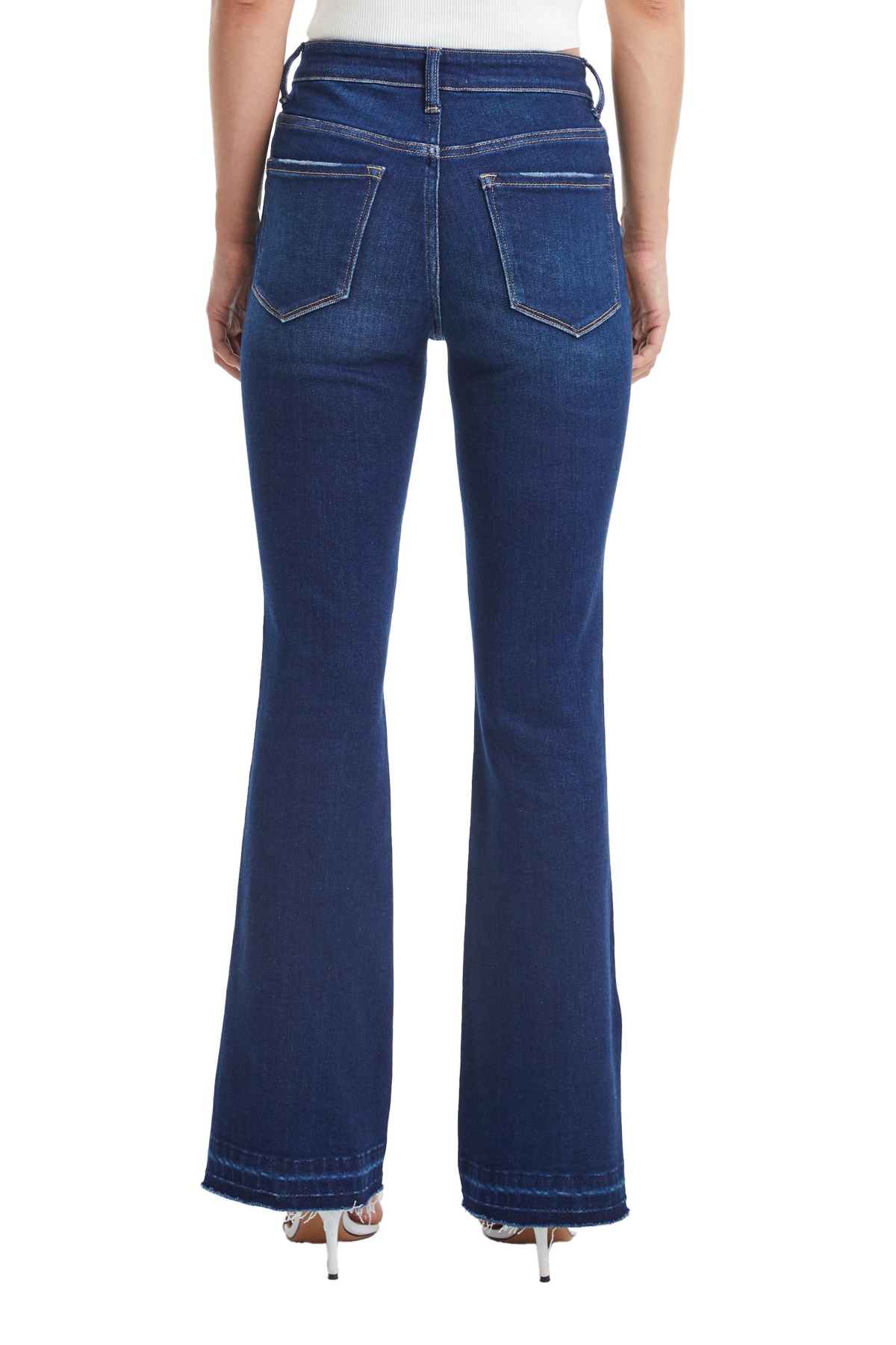 Bayeas Women's High Rise Flare Leg Jeans With Slit Hem In Sapphire
