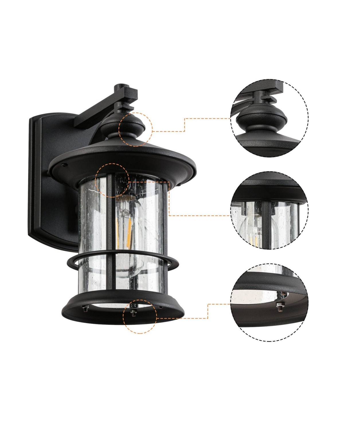 Flynama 1 Waterproof Outdoor Wall Light, Clear Glass Sheet Outdoor Wall Light,- Matte black