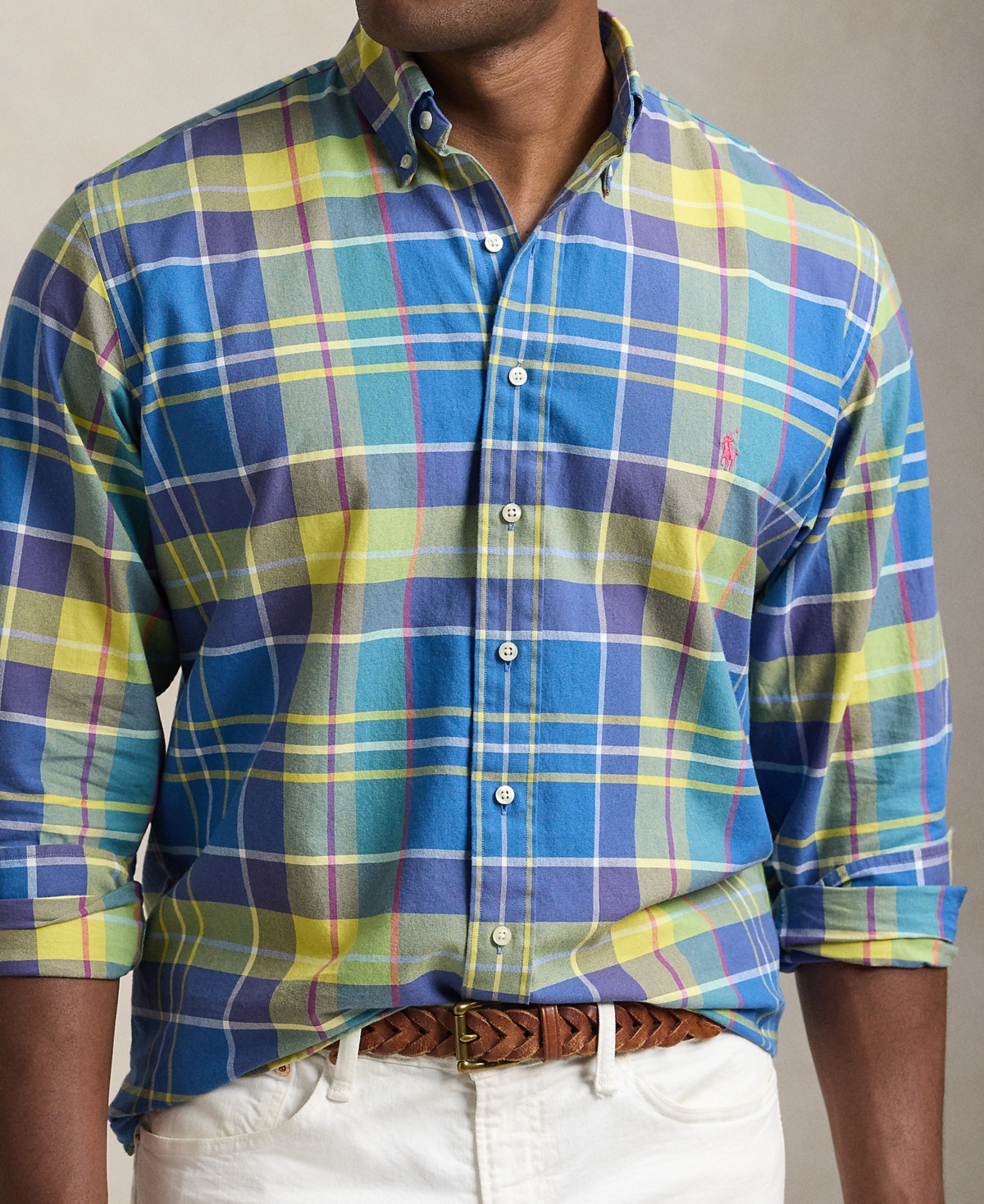 Polo Ralph Lauren Men's Big & Tall Gingham Oxford Shirt -yello