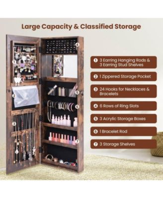 Door Wall Mount Touch Screen LED Light Mirrored Jewelry Cabinet Storage