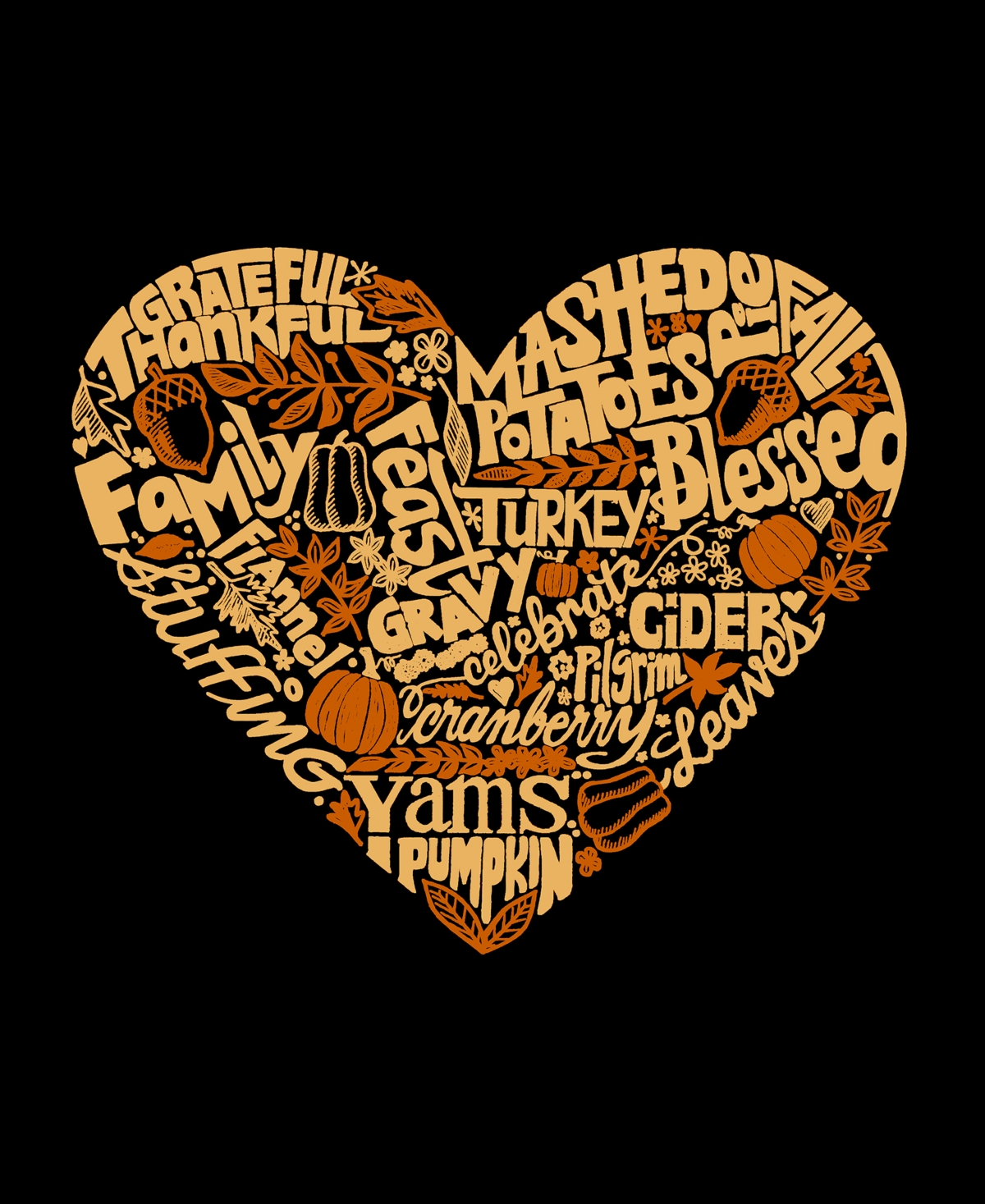 LA POP ART WOMEN'S THANKSGIVING HEART WORD ART HOODED SWEATSHIRT 