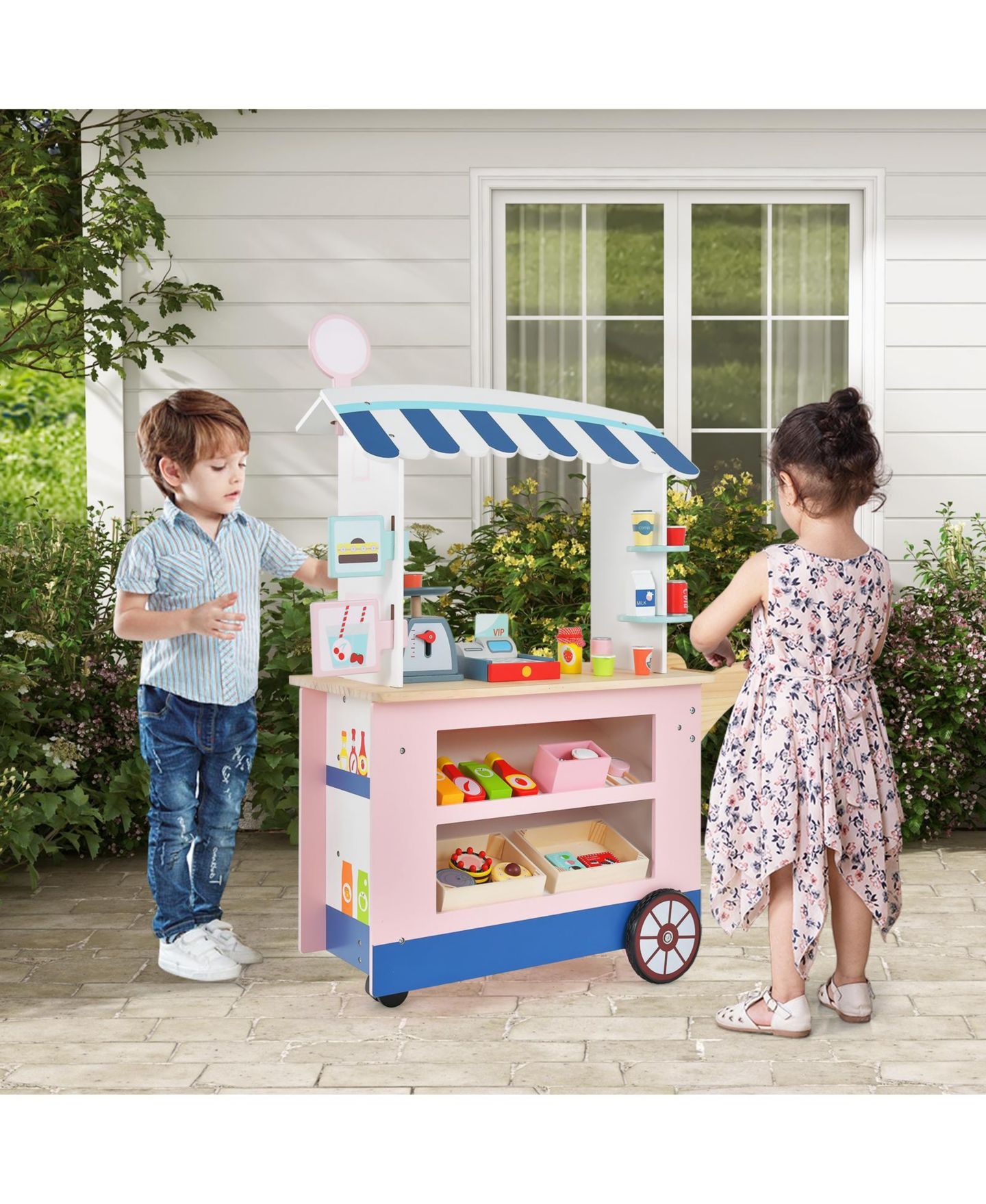 Детские игрушки HONGGE Interactive POS Machine and Play Scale 30-Piece Toy Cart Play Set, Ages 3+ — фото 9