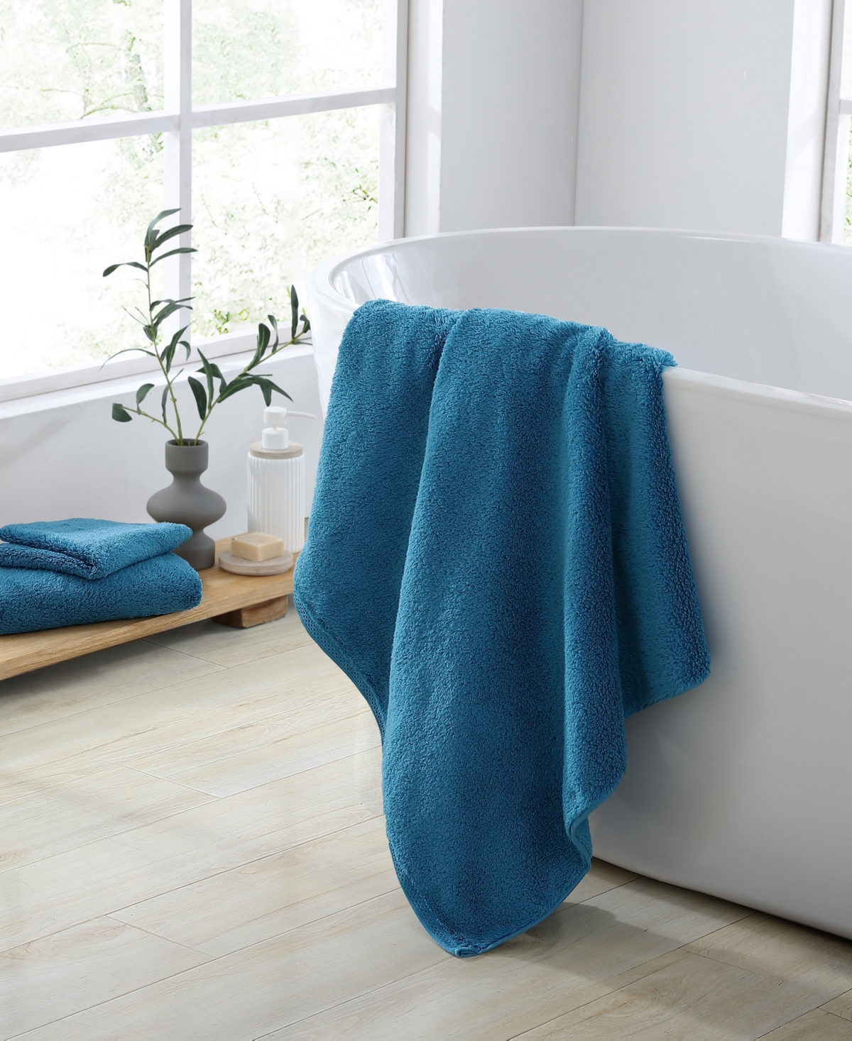 Uchino Super Absorbent Cotton Washcloth, 14" X 13" In Blue