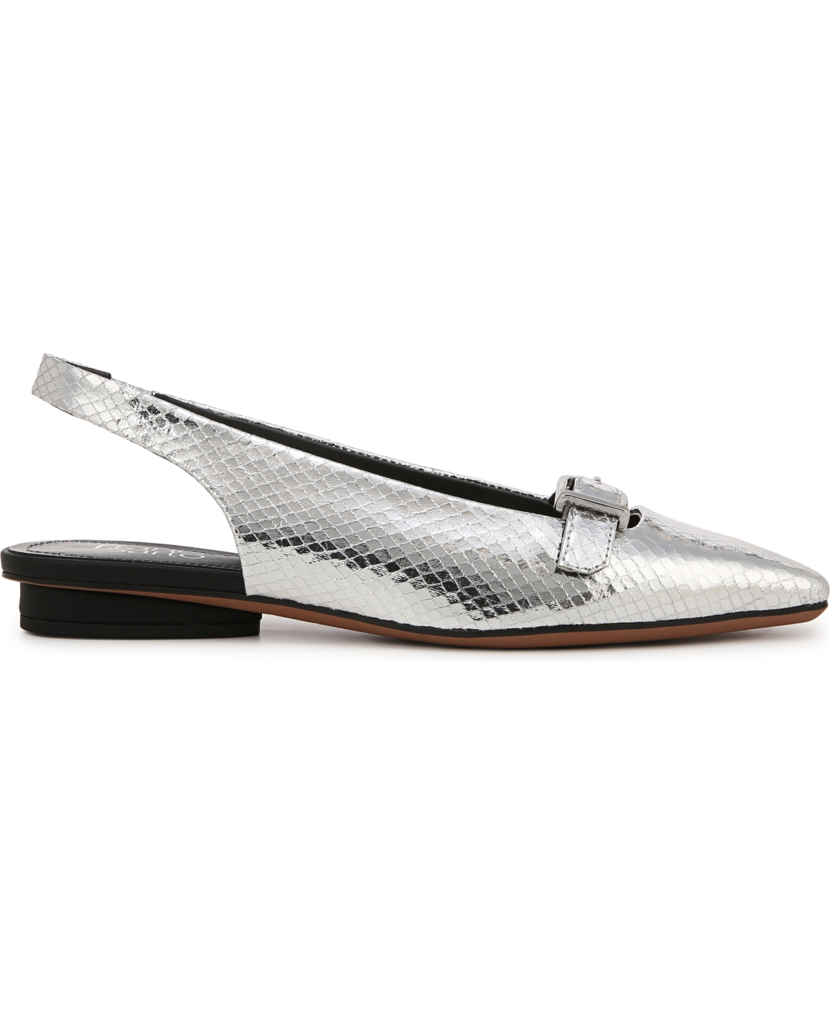 Franco Sarto Carana Slingback Flat In Silver Snake Print Faux Leather