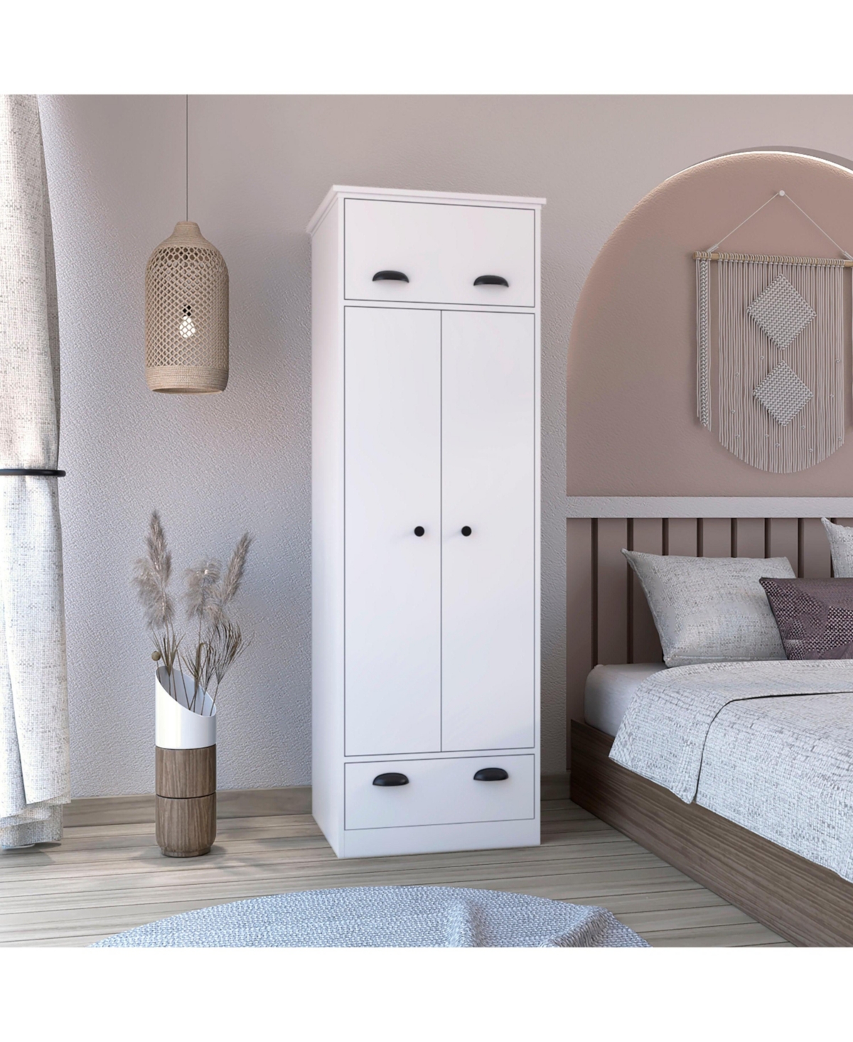 Depot E-Shop Tifton Armoire with Hinged Drawer, 2-Doors, and 1-Drawer,- White