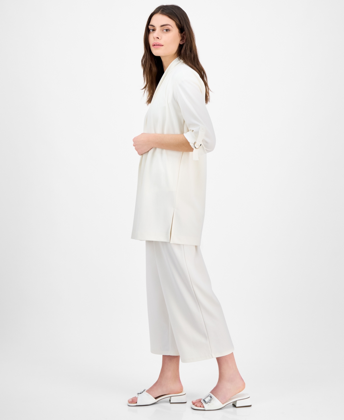 Anne Klein Women's Draped 3/4-sleeve Cardigan Sweater In White Dove