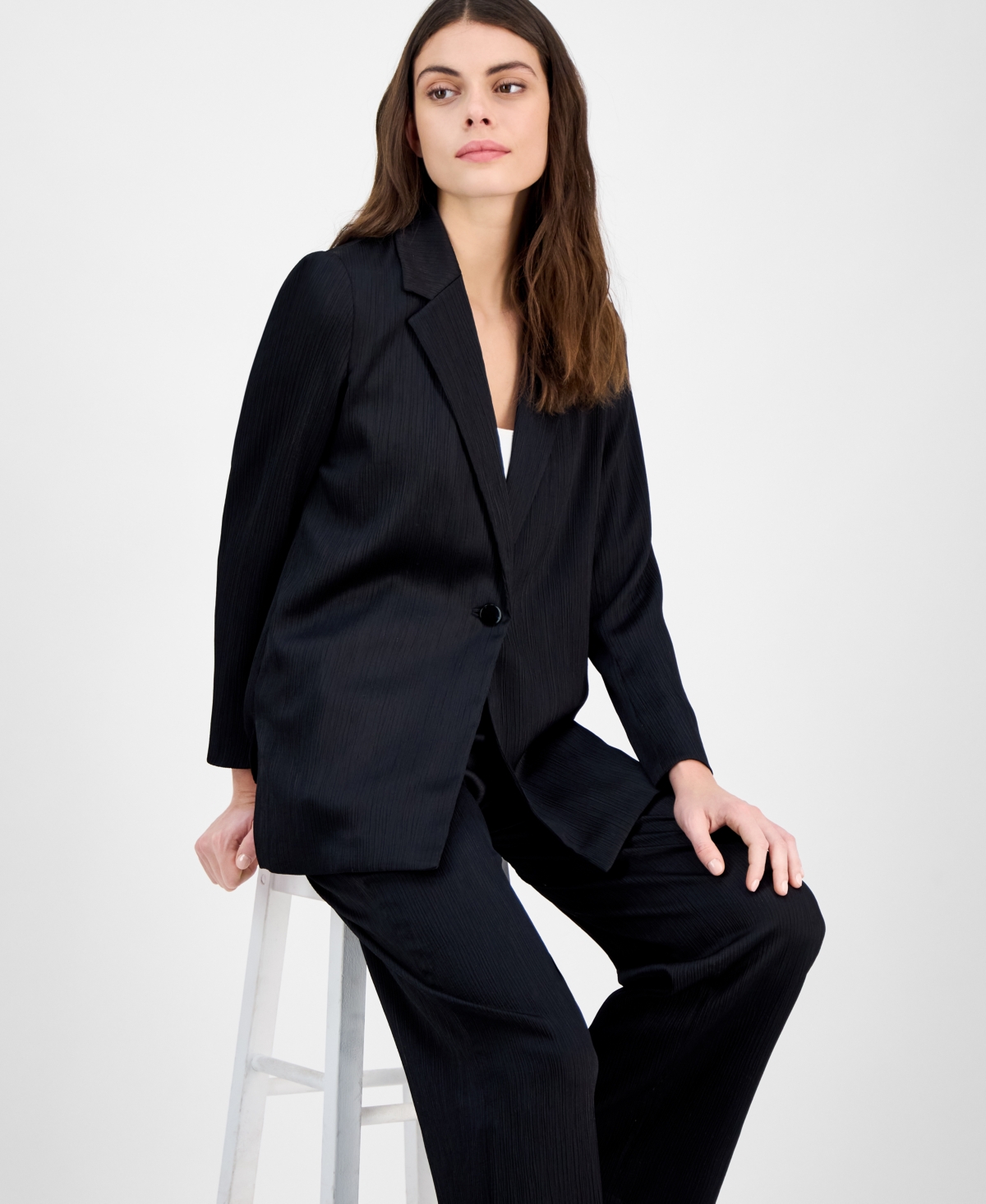 Anne Klein Women's Crinkled Satin Notched Collar One-button Jacket In Anne Black