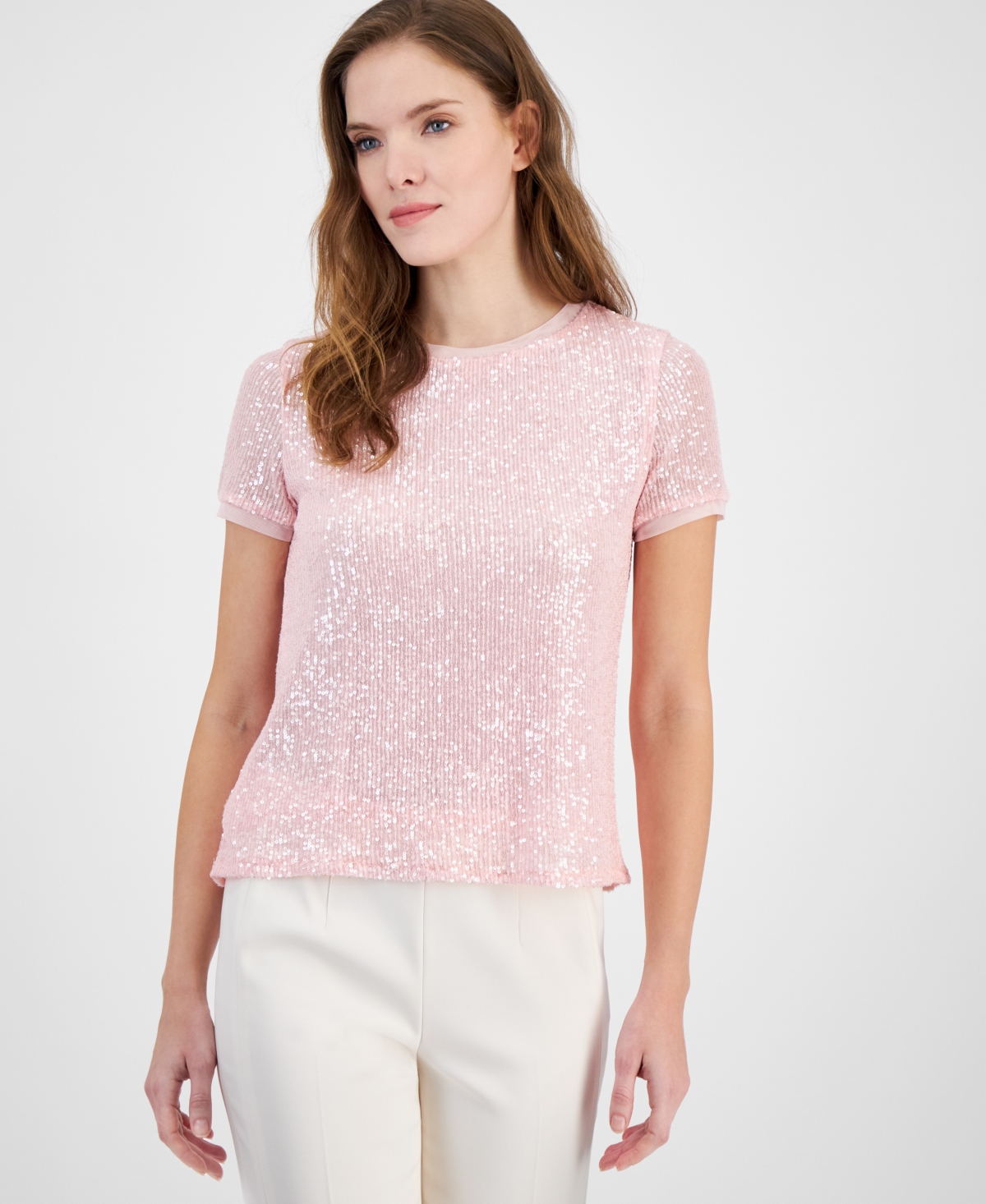 ANNE KLEIN WOMEN'S SEQUINED T-SHIRT 