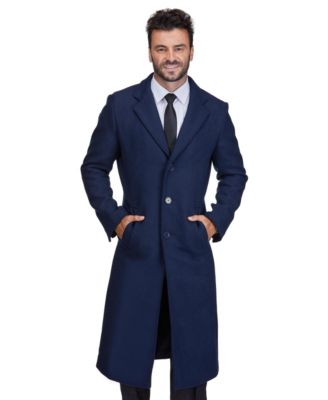 Men's Knee Length Wool Blend Three Button Long Jacket Overcoat Top Coat