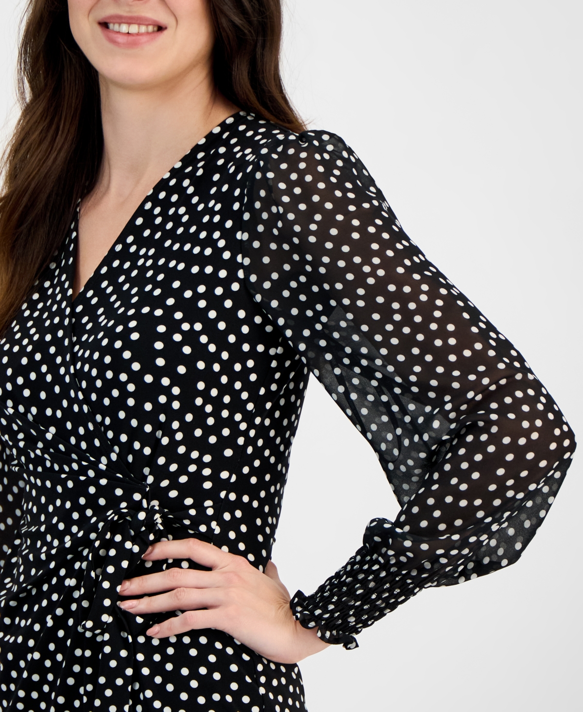 Anne Klein Women's Floral-print Smocked Wrap Top In Anne Black,anne White