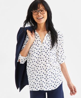 Style & Co - Women's Potter Dot Printed Johnny Collar Shirt, Exclusively at Macy's