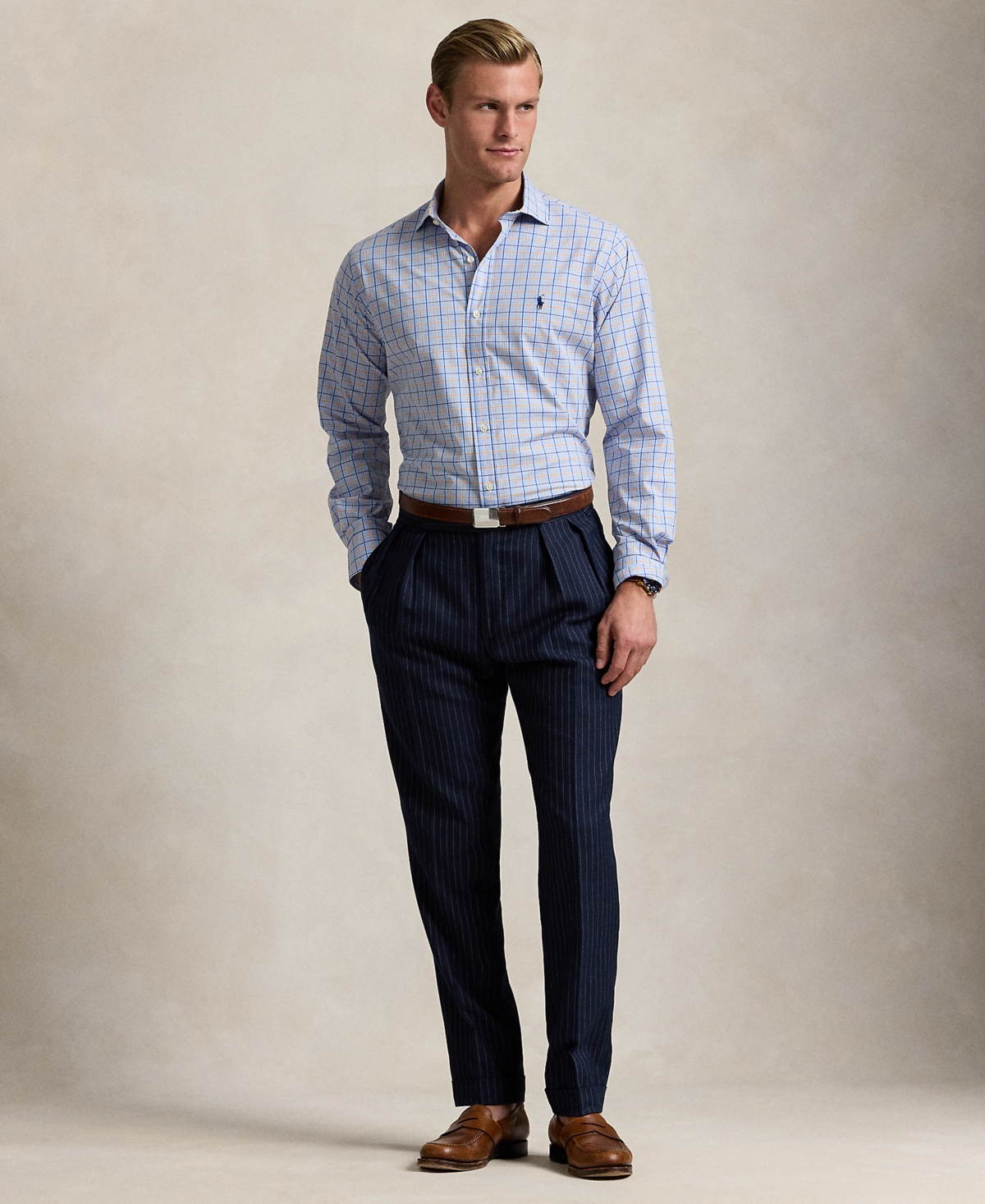 Polo Ralph Lauren Men's Classic-Fit Plaid Performance Shirt - 6628 Blue Clementine Multi