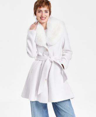 GUESS - Women's Eve Faux-Fur-Collar Belted Coat
