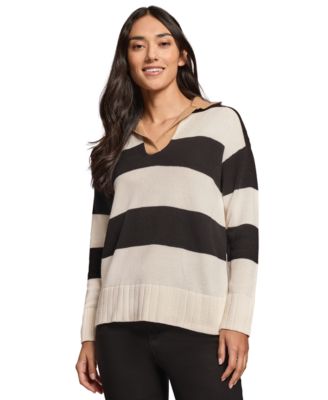 Jones New York - Women's Colorblocked Stripes Polo Sweater