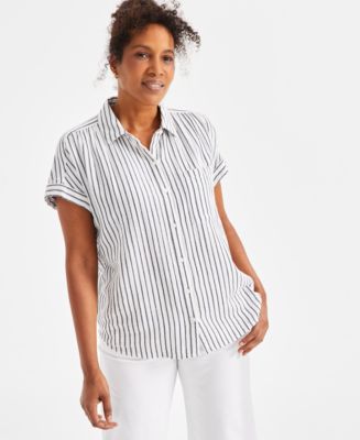 Style & Co Women's Cotton Striped Short-Sleeve Button Camp