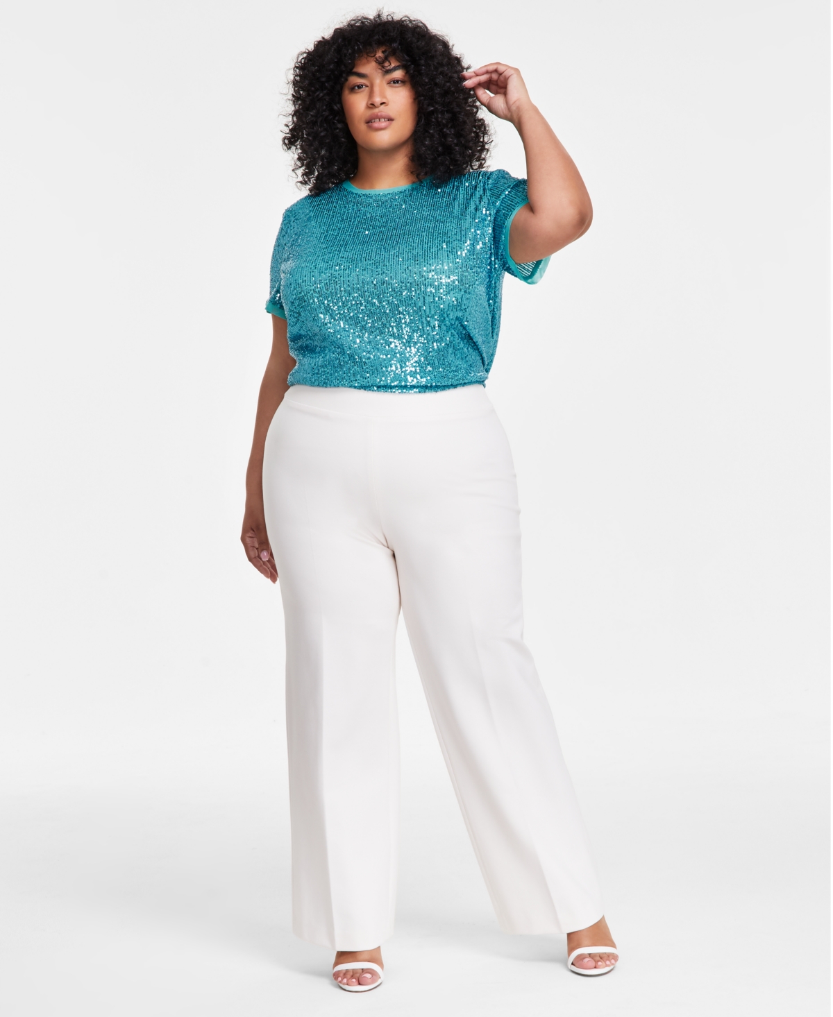 Anne Klein Plus Size Compression Pull-on Wide-leg Trousers In Anne White