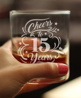 Cheers to 15 Years Whiskey Rocks Glass