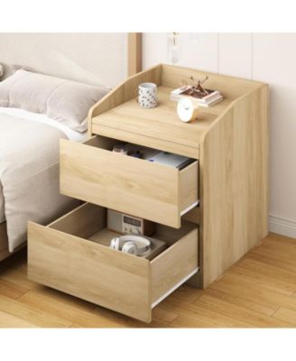 Nightstand with Drawers Bedside Table White End Table Modern Bed Side Table 2 Drawers Night Stand Drom Side Table Curved with Handle Free Design for Living Room