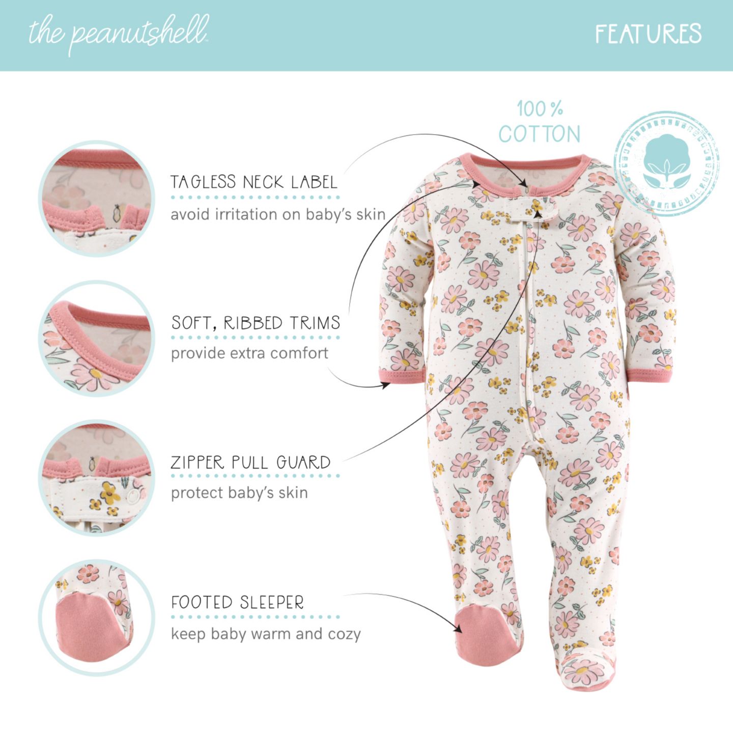 Детские комбинезоны для сна The Peanutshell Boho Butterfly, набор из 3 шт, цвет: Коралловый / Розовый — фото 4
