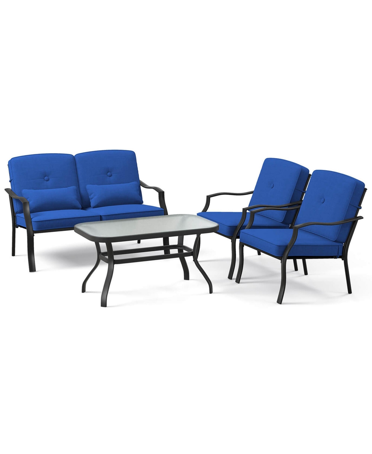 Costway 4 Pcs Patio Furniture Set Outdoor Conversation Sofa Tempered Glass Coffee Table