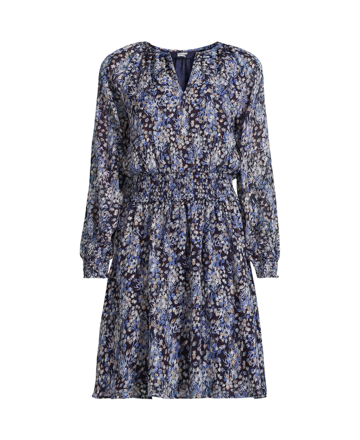 Lands' End Women's Chiffon Clip Dot Dress -cornflower star floral