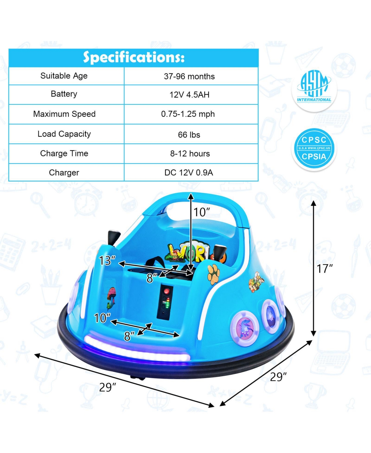 Hongge 12V Electric Ride On Car with Remote Control and Flashing Led Lights-Navy