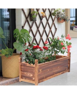 Wood Planter Box Outdoor Garden Rectangular Planter Flowers Box Raised Bed