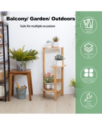 3 Tier Bamboo Wood Tall Corner Plant Rack Garden Flower Pot Holder for Balcony