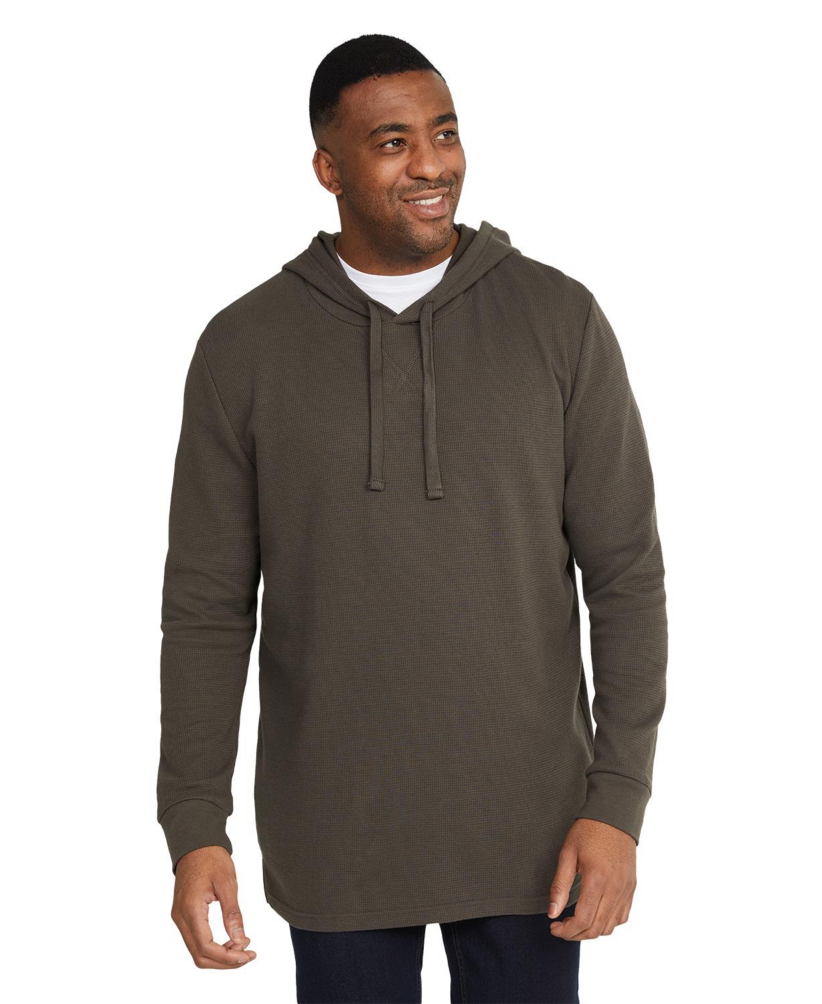 Men's Waffle Hooded Long Sleeve Top - Steel blue