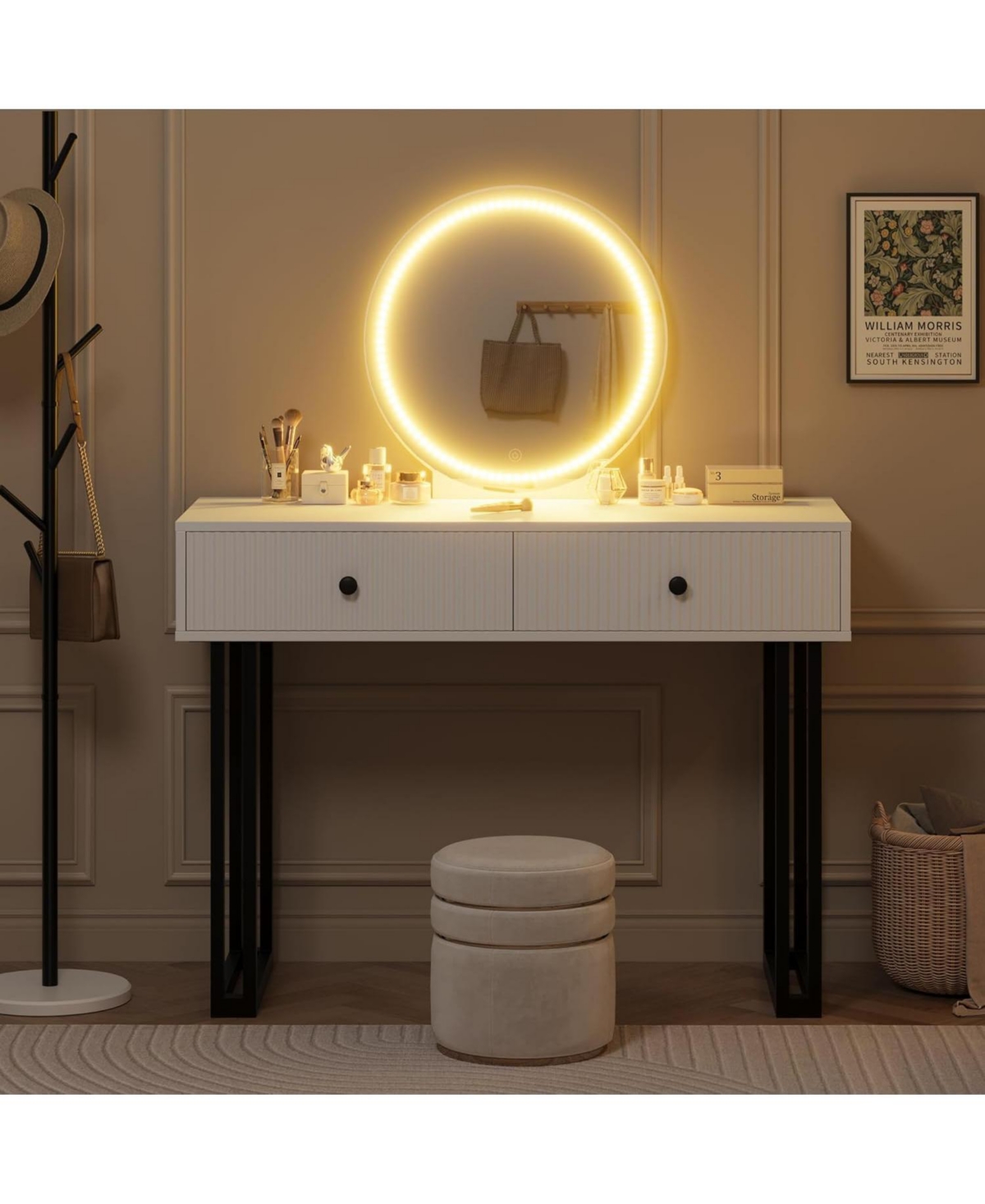 gaomon Vanity Desk with Mirror and Lights, 40” Makeup Vanity with 3 Color Lights and Adjustable Brightness