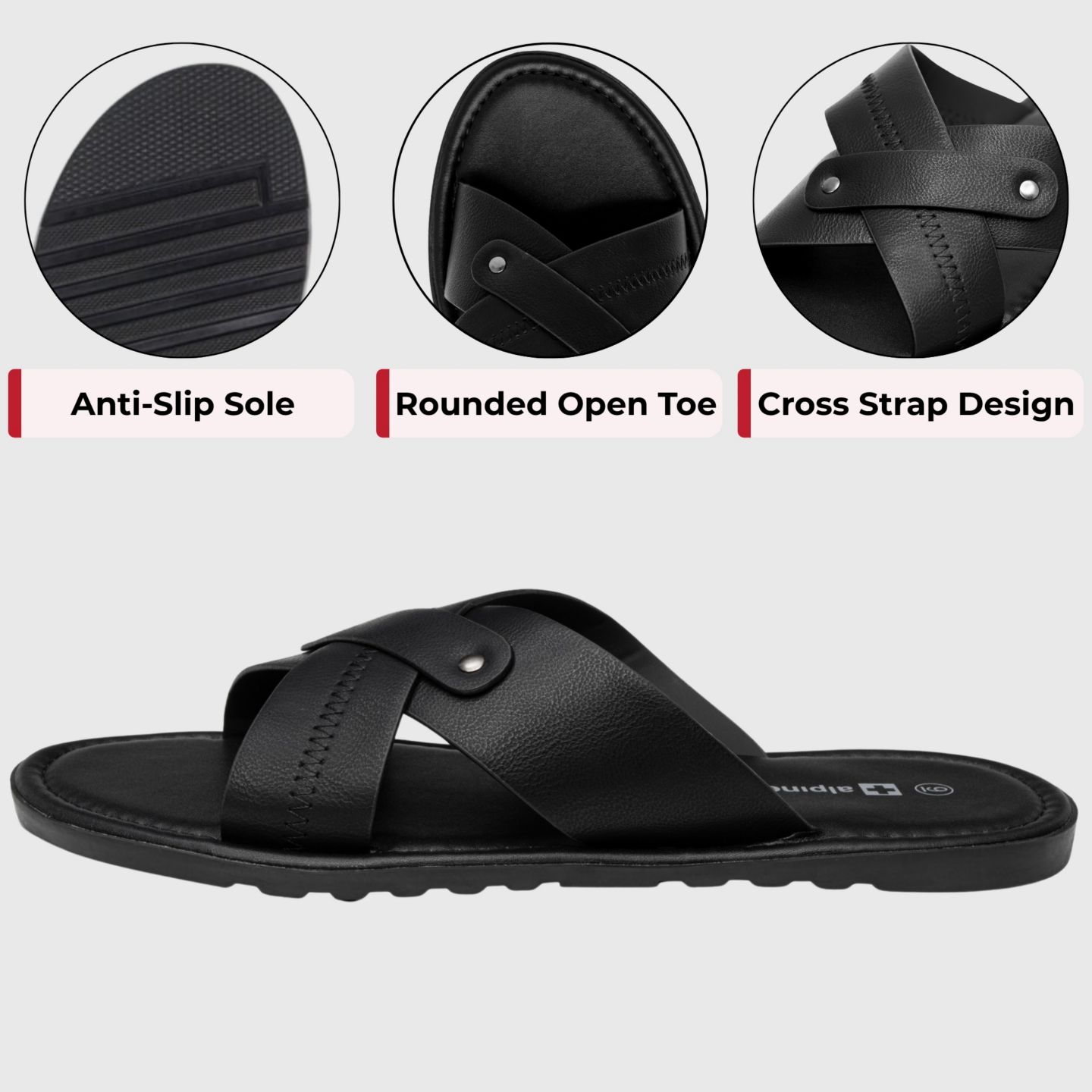 Мужские сандалии Alpine Swiss Saul Faux Leather Slide Sandals Dressy Indoor Outdoor, цвет: Чёрный — фото 2