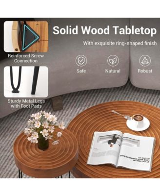 Farmhouse Round CoffeeTable Set of 2 End Table Natural Finish for Living Room