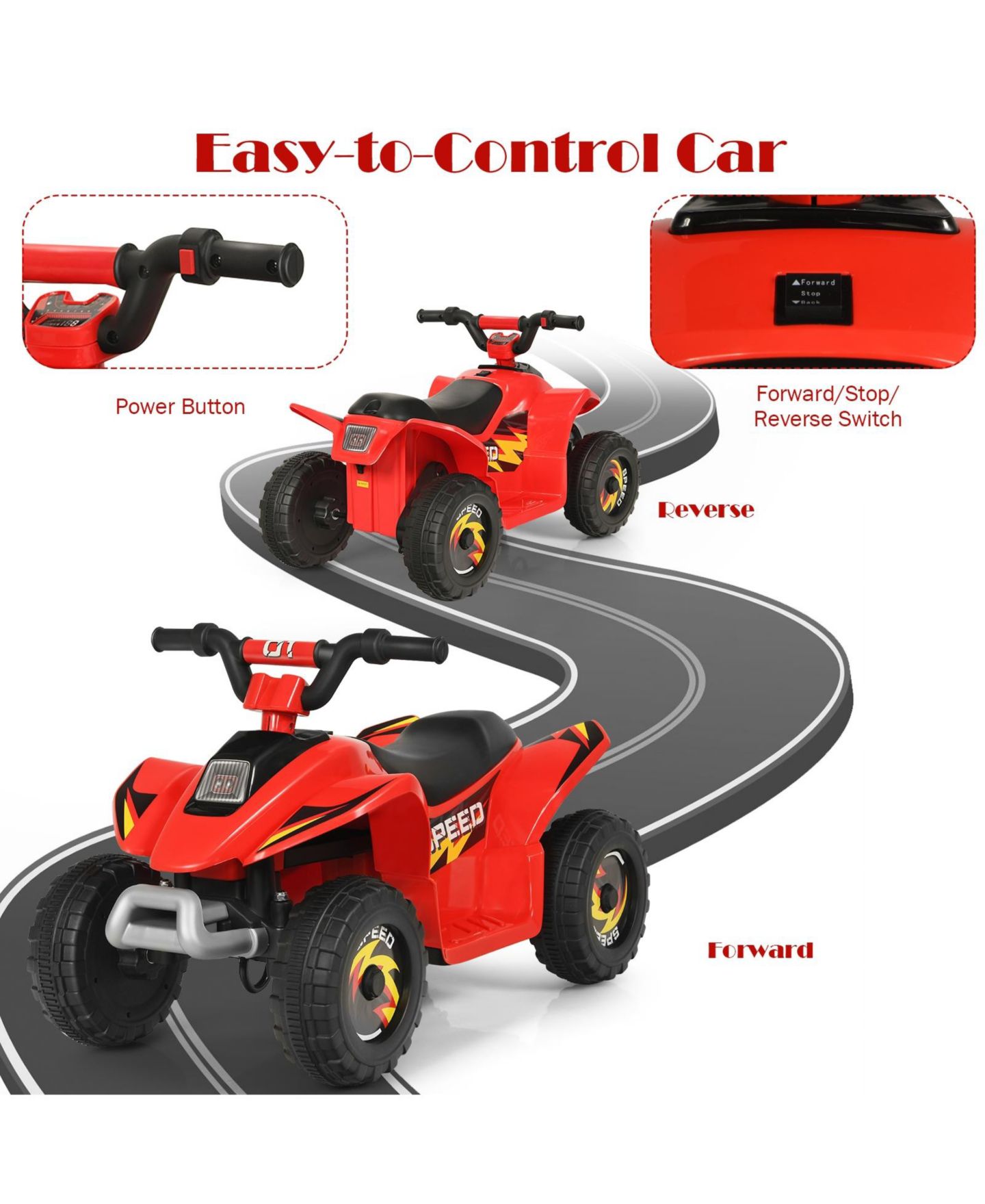 Детские игрушки HONGGE Kids ATV Ride On Toys, 6V Electric 4 Wheeler, Headlights, Ages 2-5 — фото 5