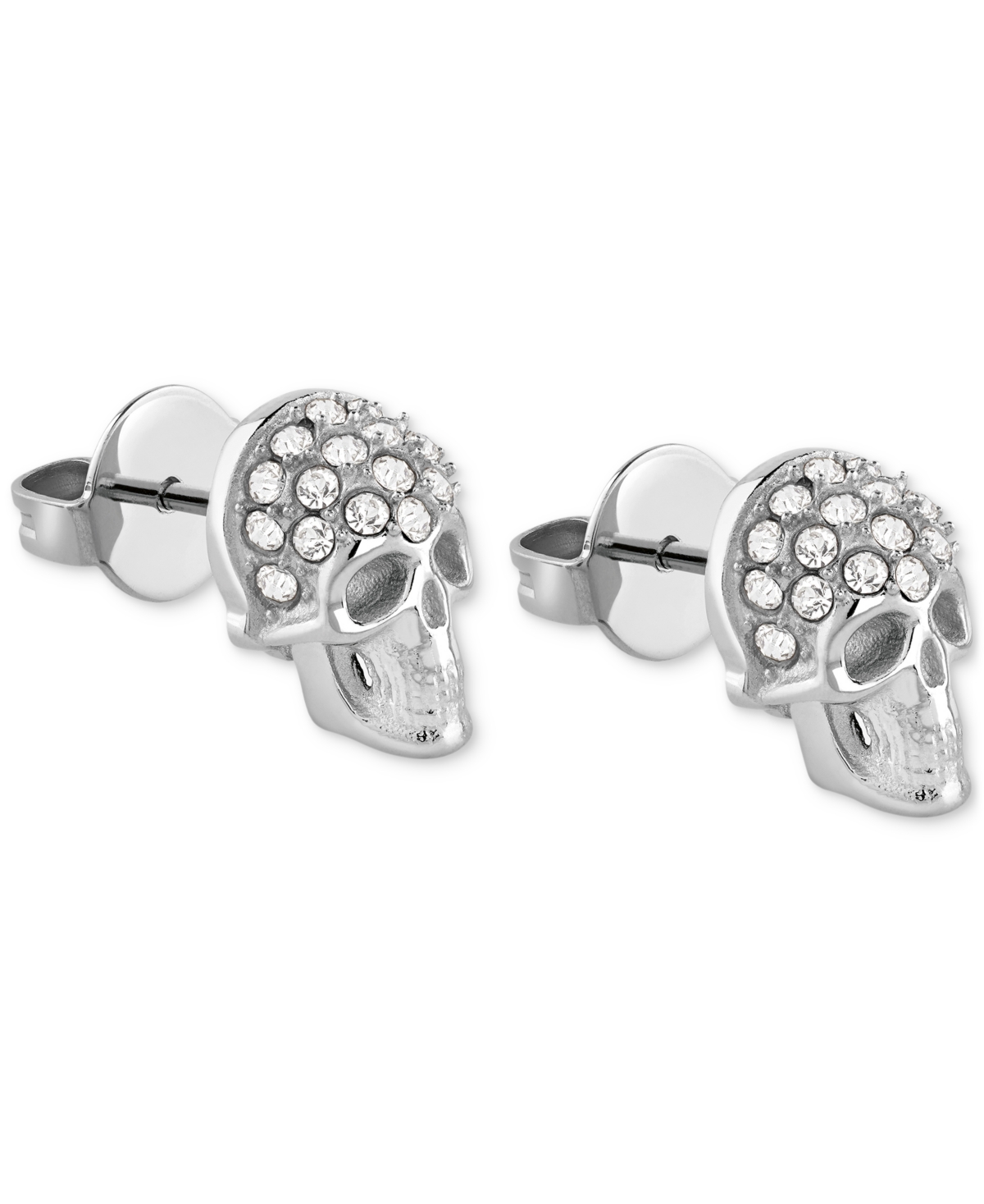 Philipp Plein Enigma Crystal Skull Stud Earrings In Stainless Steel In Stainless