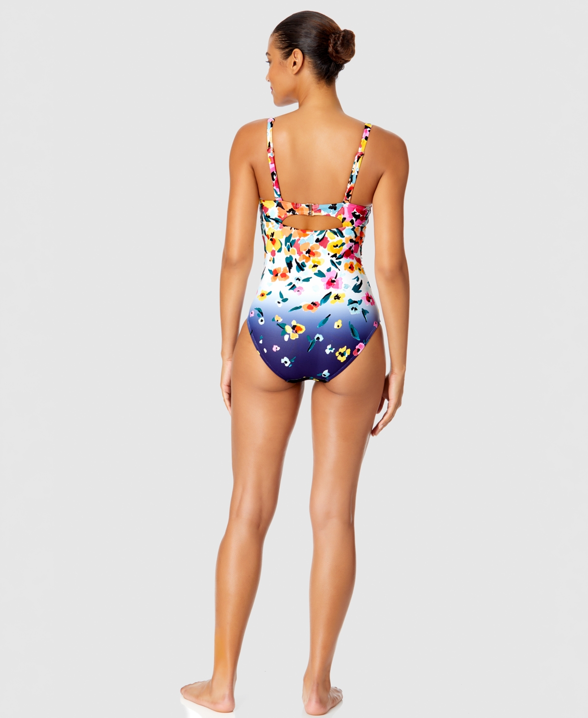 ANNE COLE WOMEN'S FLORAL-PRINT DRAPED UNDERWIRE ONE-PIECE SWIMSUIT 