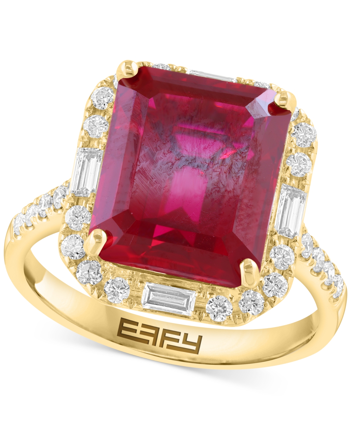 EFFY COLLECTION EFFY EMERALD-CUT LAB GROWN RUBY (6-7/8 CT. T.W.) & LAB GROWN DIAMOND (5/8 CT. T.W.) HALO RING IN 14K 