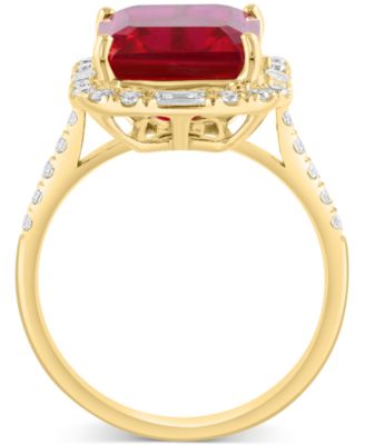EFFY&reg; Emerald-Cut Lab Grown Ruby (6-7/8 ct. t.w.) & Lab Grown Diamond (5/8 ct. t.w.) Halo Ring in 14k Yellow Gold