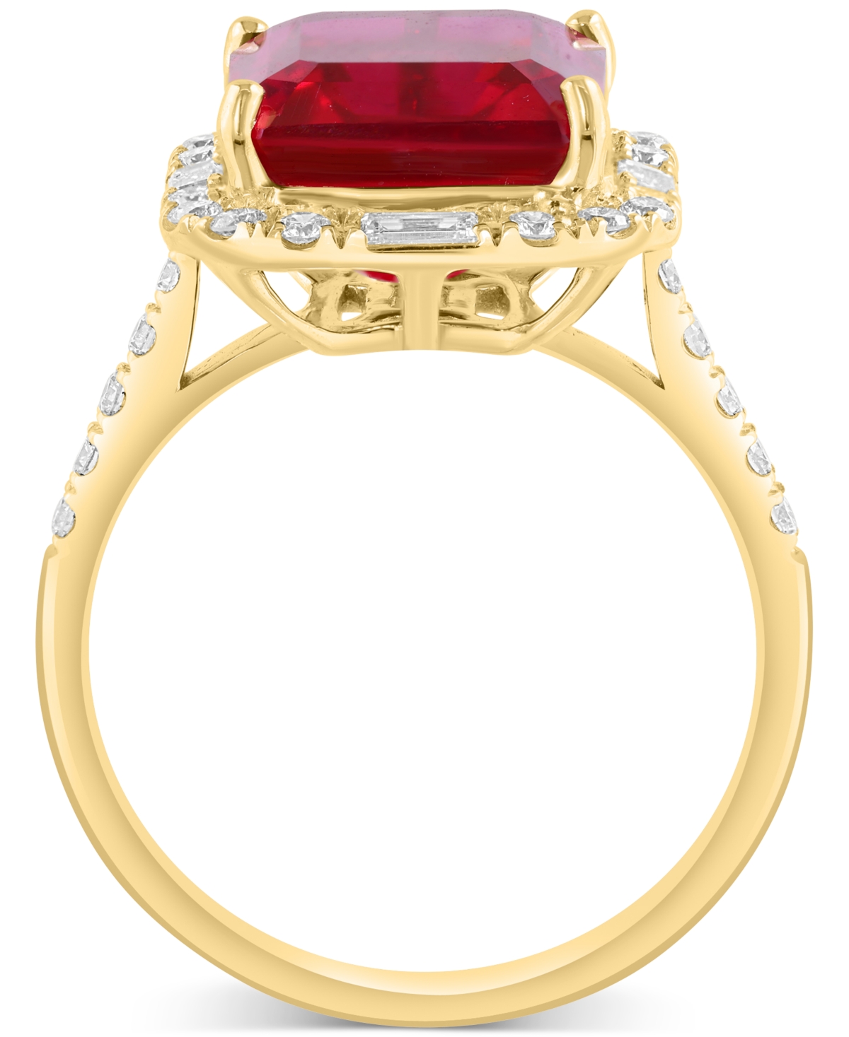 EFFY COLLECTION EFFY EMERALD-CUT LAB GROWN RUBY (6-7/8 CT. T.W.) & LAB GROWN DIAMOND (5/8 CT. T.W.) HALO RING IN 14K 