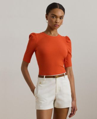ラルフ・ローレン Lauren Ralph Lauren Plus Size レースアップ ストレッチ Cotton Puff-Sleeve Top Women's Lauren Ralph Lauren Plus Size Lace-Up Stretch Cotton