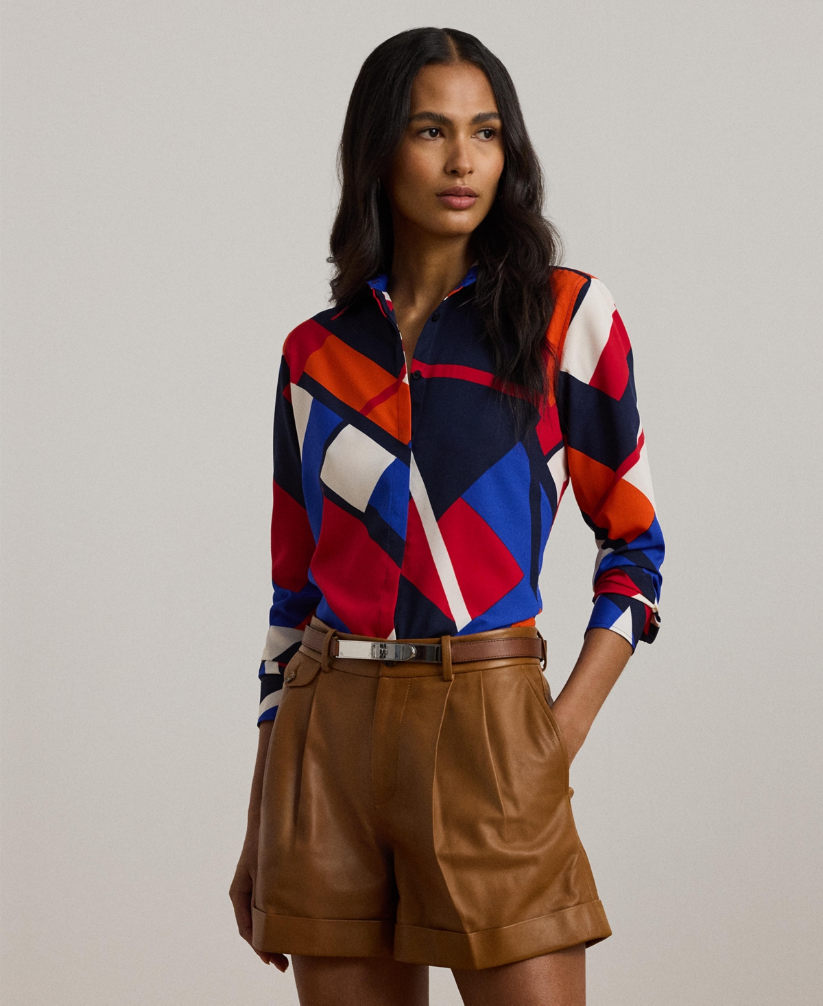 Ralph Lauren Classic Fit Print Crepe Shirt In Blue