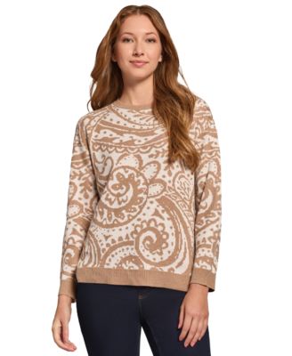 Jones New York - Petite Paisley High-Low Pullover Sweater