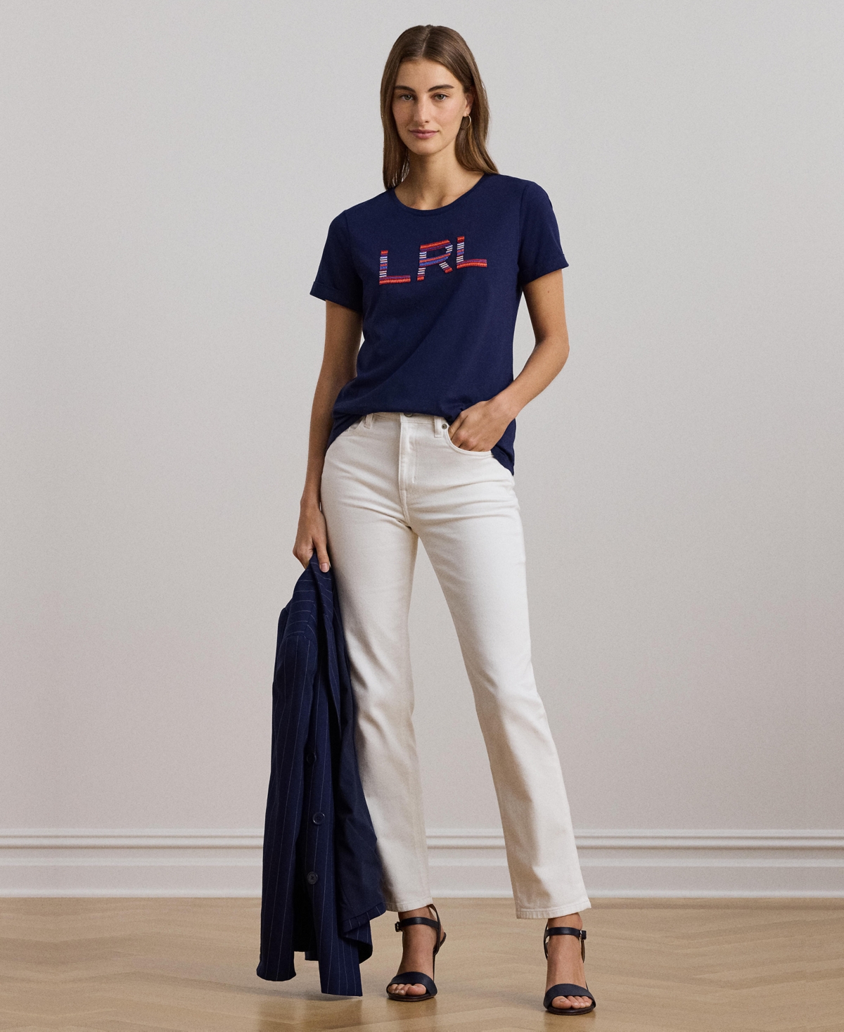 Lauren Ralph Lauren Women's Beaded-Logo Cotton Jersey Tee